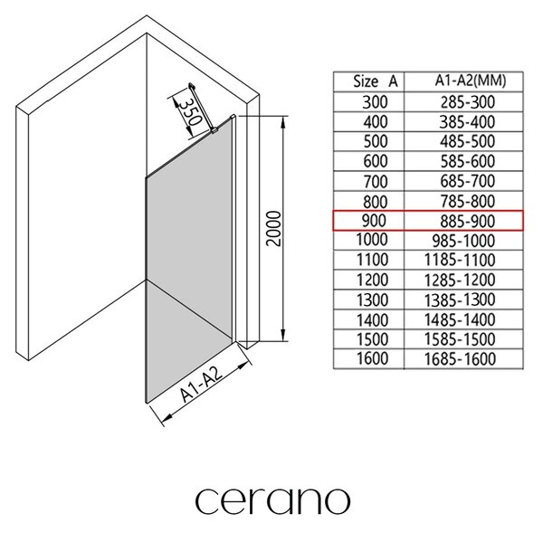 CERANO - Sprchová zástena Walk-in Onyx YL/P - 8 mm - čierna matná, industriálne sklo - 90x200 cm