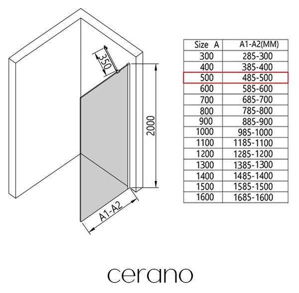 CERANO - Sprchová zástena Walk-in Onyx YL/P - 8 mm - chróm, ryhované sklo - 50x200 cm