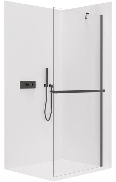 CERANO - Sprchová zástena Walk-in Onyx YL/P - 8 mm - guľatá vzpera + polička/držiak na uteráky - čierna matná, transparentné sklo - 40x200 cm
