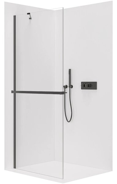 CERANO - Sprchová zástena Walk-in Onyx YL/P - 8 mm - guľatá vzpera + polička/držiak na uteráky - čierna matná, transparentné sklo - 40x200 cm