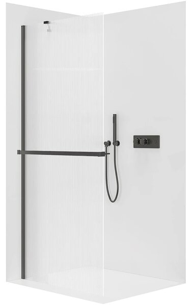CERANO - Sprchová zástena Walk-in Onyx YL/P - 8 mm + polička/držiak na uteráky - čierna matná, ryhované sklo - 50x200 cm