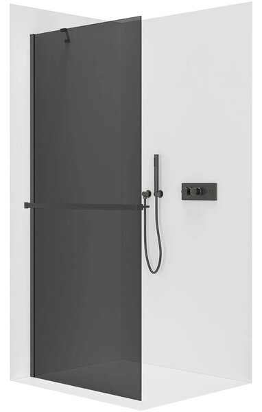 CERANO - Sprchová zástena Walk-in Onyx YL/P - 8 mm - okrúhla vzpera + polička/držiak na uteráky - čierna matná, grafitové sklo - 40x200 cm