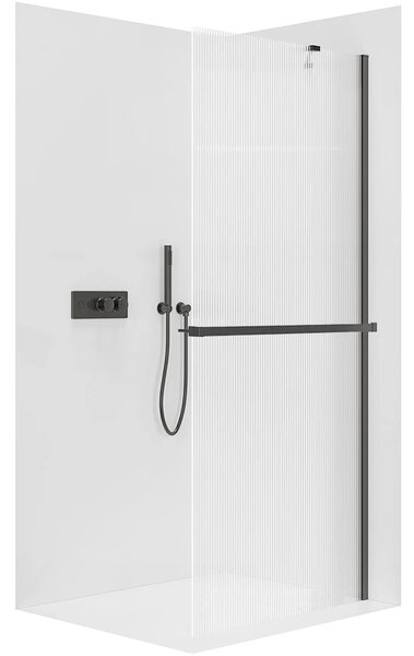 CERANO - Sprchová zástena Walk-in Onyx YL/P - 8 mm + polička/držiak na uteráky - čierna matná, ryhované sklo - 50x200 cm