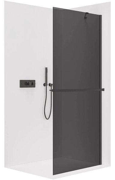 CERANO - Sprchová zástena Walk-in Onyx YL/P - 8 mm - okrúhla vzpera + polička/držiak na uteráky - čierna matná, grafitové sklo - 40x200 cm