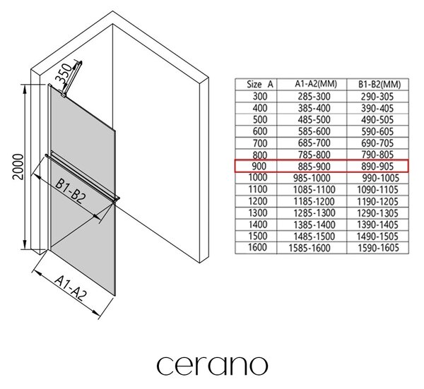 CERANO - Sprchová zástena Walk-in Onyx YL/P - 8 mm + polička/držiak na uteráky - čierna matná, industriálne sklo - 90x200 cm