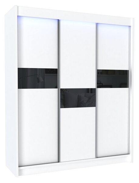 Skriňa s posuvnými dverami LIVIA, 180x216x61, biela/čierne sklo