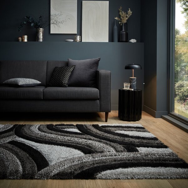 Flair Rugs , AKCIA: 80x150 cm Kusový koberec Indulgence Velvet Carved Grey/Black, čierna, obývacia izba