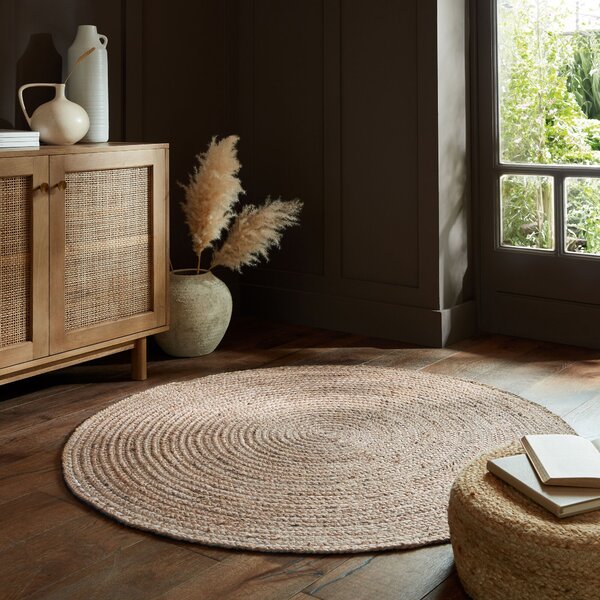 Flair Rugs, Kusový koberec Capri Jute Natural kruh, 133x133 (priemer) kruh, béžová, chodba / predsieň