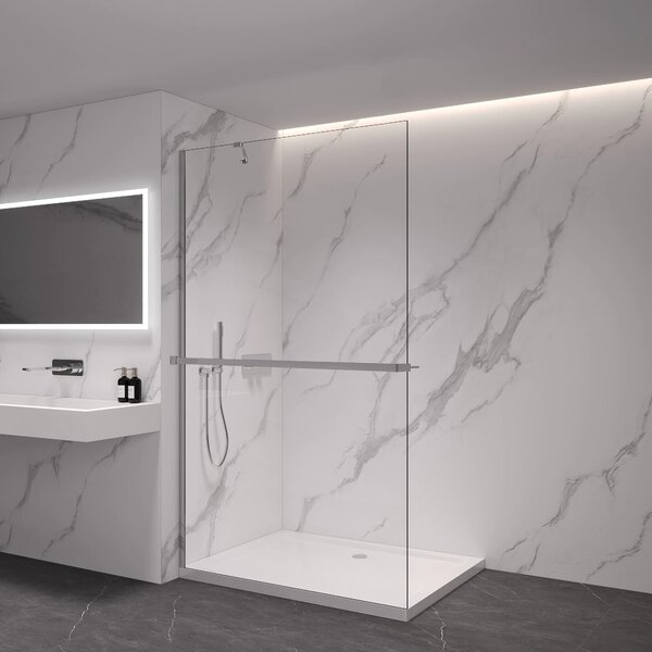 CERANO - Sprchová zástena Walk-in Onyx YL/P - 8 mm - guľatá vzpera + polička/držiak na uteráky - chróm, transparentné sklo - 30x200 cm