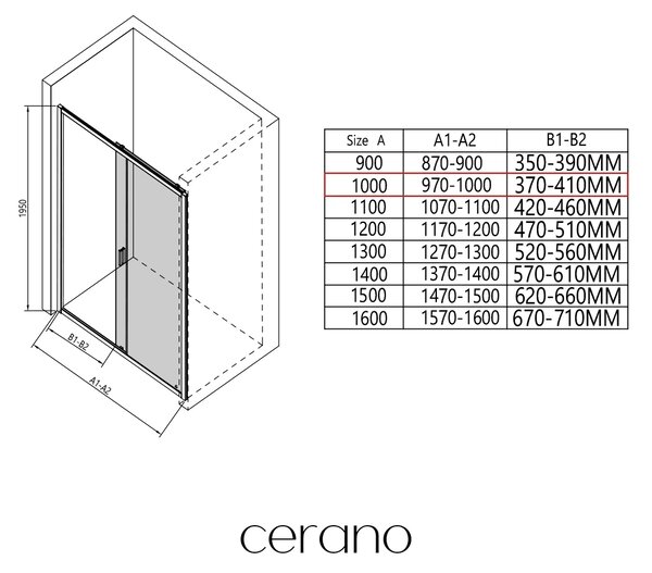 CERANO - Sprchové posuvné dvere Varone LINE Ľ/P - 6 mm - čierna matná, transparentné sklo - 100x195 cm