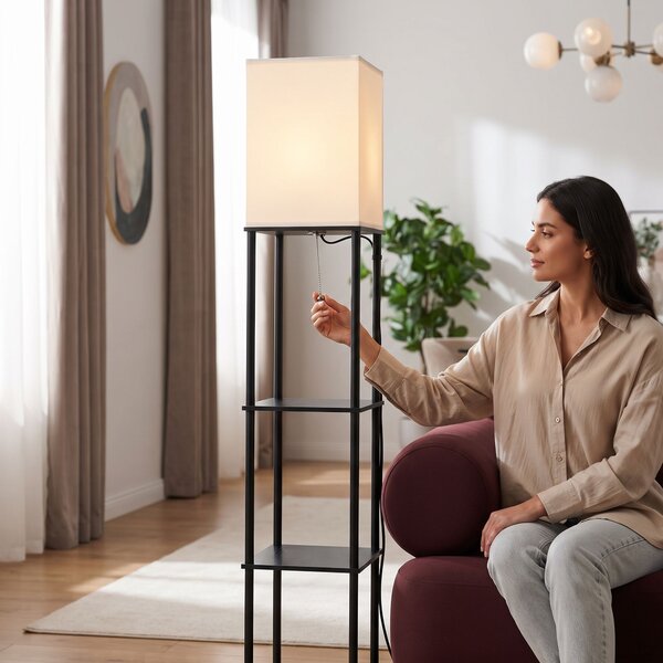 Toolight Toolight, stojacia podlahová lampa s policami 1xE27, JNH050-1F, biela, 26x26x157 cm, OSW-56242