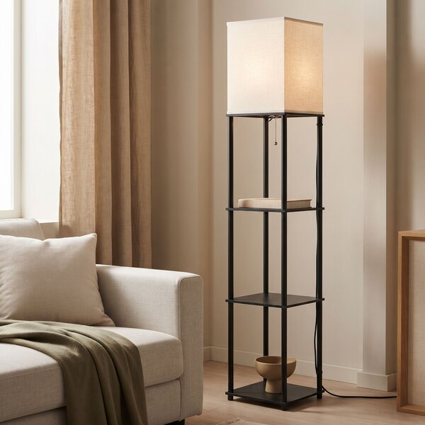 Toolight Toolight, stojacia podlahová lampa s policami 1xE27, JNH050-1F, biela, 26x26x157 cm, OSW-56242