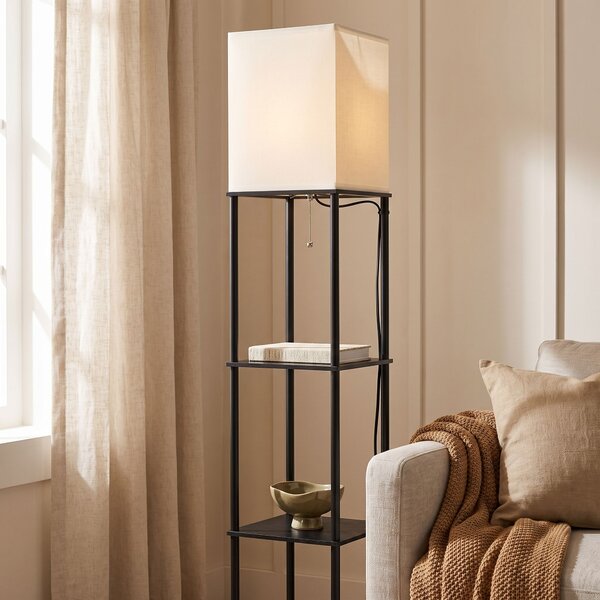 Toolight Toolight, stojacia podlahová lampa s policami 1xE27, JNH050-1F, biela, 26x26x157 cm, OSW-56242