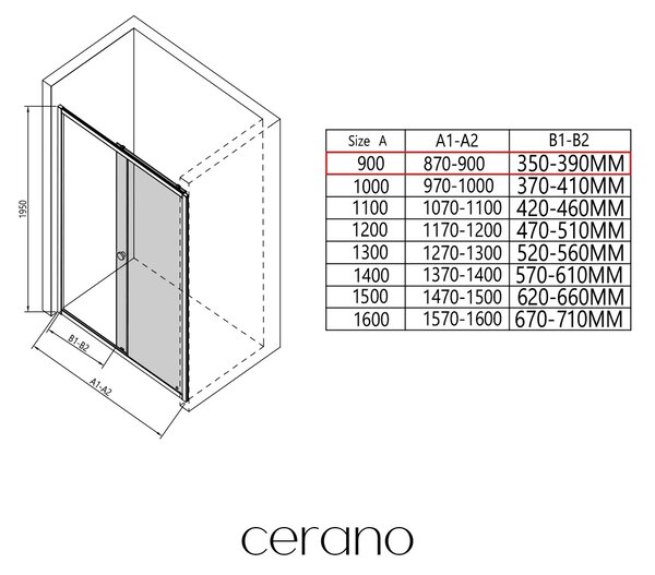 CERANO - Sprchové posuvné dvere Varone POINT Ľ/P - 6 mm - čierna matná, transparentné sklo - 90x195 cm