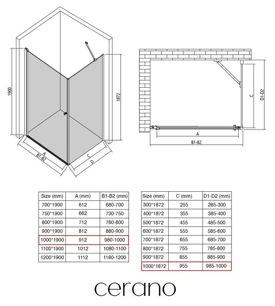 CERANO - Sprchovací kút Antelo L/P - 6 mm - čierna matná, transparentné sklo - 100x100x190 cm - otočný