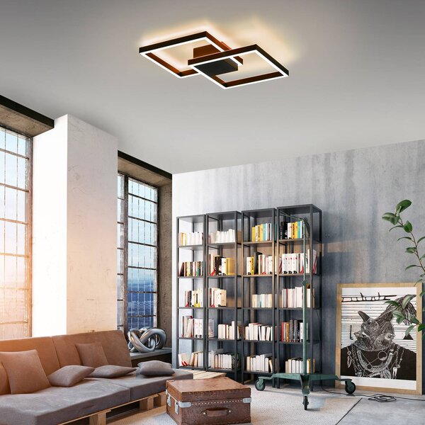 Q-Smart-Home Paul Neuhaus Q-MARKO stropné LED svetlo 2p hranaté, Čierna, Obývacia izba / jedáleň, Hliník, Moderný, Stropné svetlo