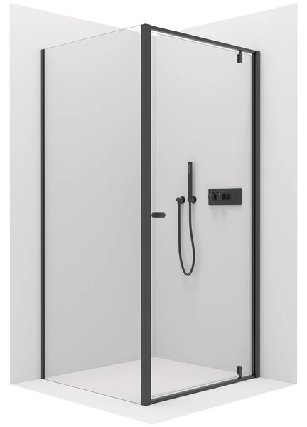 CERANO - Sprchovací kút Ferri Ľ/P - 6 mm - čierna matná, transparentné sklo - 80x80x195 cm - pivotový