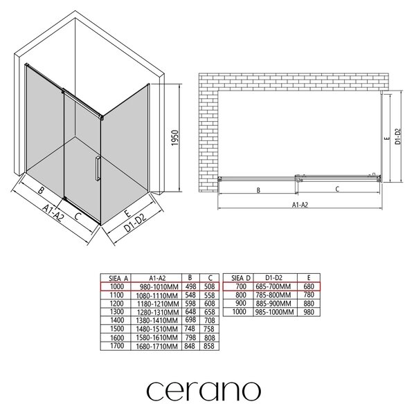 CERANO - Sprchovací kút Lantono - ľavá - 8 mm - Soft-Close - chróm, mliečne sklo - 100x70 cm - posuvný