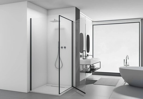 CERANO - Sprchovací kút Porte Ľ/P - 8 mm - čierna matná, transparentné sklo - 80x70x195 cm - otočný