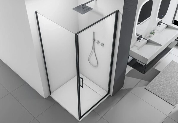 CERANO - Sprchovací kút Porte Ľ/P - 8 mm - čierna matná, transparentné sklo - 80x70x195 cm - otočný