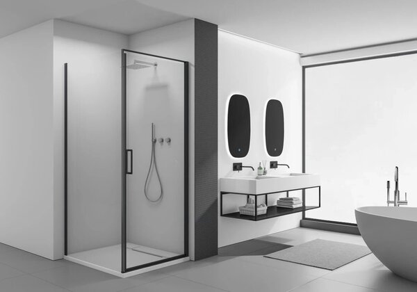 CERANO - Sprchovací kút Porte Ľ/P - 8 mm - čierna matná, transparentné sklo - 80x70x195 cm - otočný