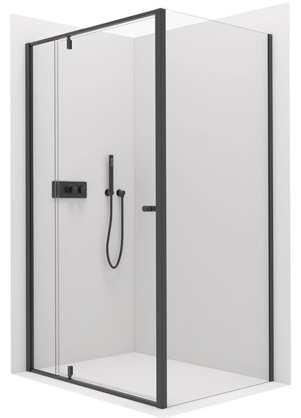 CERANO - Sprchovací kút Santini Ľ/P - 6 mm - čierna matná, transparentné sklo - 100x80x195 cm - pivotový