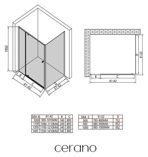CERANO - Sprchovací kút Santini Ľ/P - 6 mm - chróm, transparentné sklo - 100x80x195 cm - pivotový
