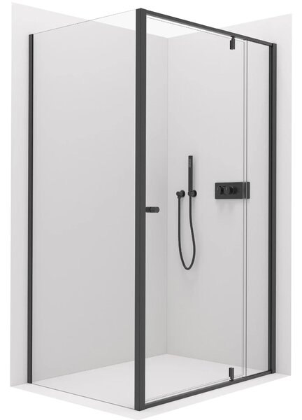 CERANO - Sprchovací kút Santini Ľ/P - 6 mm - čierna matná, transparentné sklo - 100x80x195 cm - pivotový