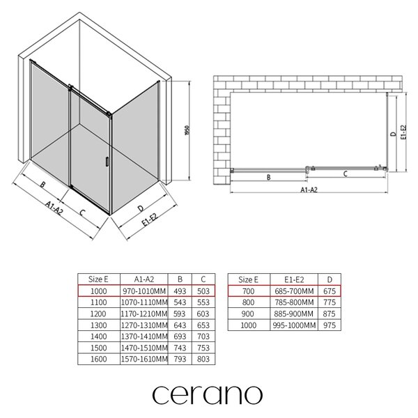 CERANO - Sprchovací kút Santoro Ľ/P - 6 mm - chróm, transparentné sklo - 100x70x195 cm - posuvný