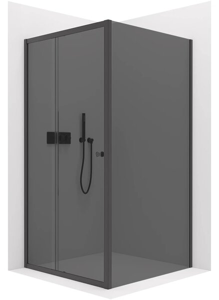 CERANO - Sprchovací kút Varone POINT Ľ/P - 6 mm - čierna matná, grafitové sklo - 90x90x195 cm - posuvný
