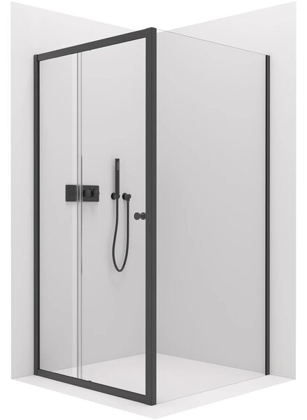 CERANO - Sprchovací kút Varone POINT Ľ/P - 6 mm - čierna matná, transparentné sklo - 90x70x195 cm - posuvný