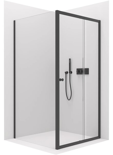 CERANO - Sprchovací kút Varone POINT Ľ/P - 6 mm - čierna matná, transparentné sklo - 90x70x195 cm - posuvný