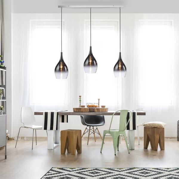 Paul Neuhaus Pilua závesná lampa, dym, sklo, 100 cm, 3 svetlá., Hliník / sivá / zinok, Obývacia izba / jedáleň, Sklo, Moderný, Závesné svietidlo