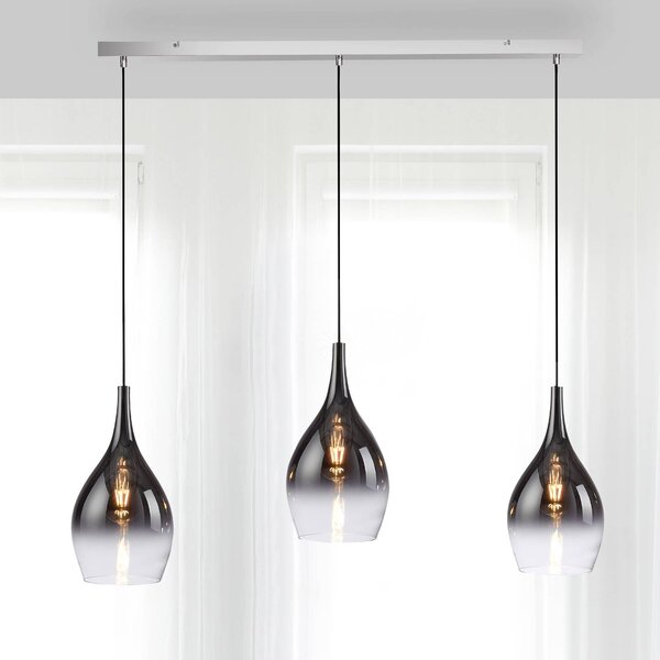 Paul Neuhaus Pilua závesná lampa, dym, sklo, 100 cm, 3 svetlá., Hliník / sivá / zinok, Obývacia izba / jedáleň, Sklo, Moderný, Závesné svietidlo