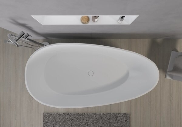 CERANO - Voľne stojaca vaňa z liateho mramoru Aura - biela matná - 180x90 cm
