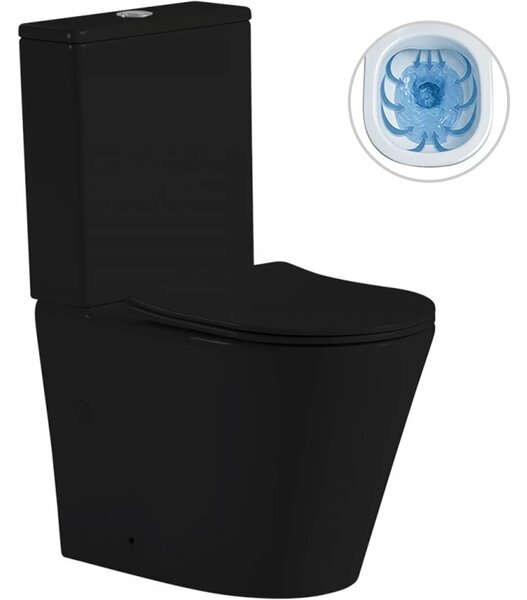 CERANO - WC kombi Carlito, Rimless + Slim/UF sedátko - spodný/zadný odpad - čierna matná - 61x36,5 cm