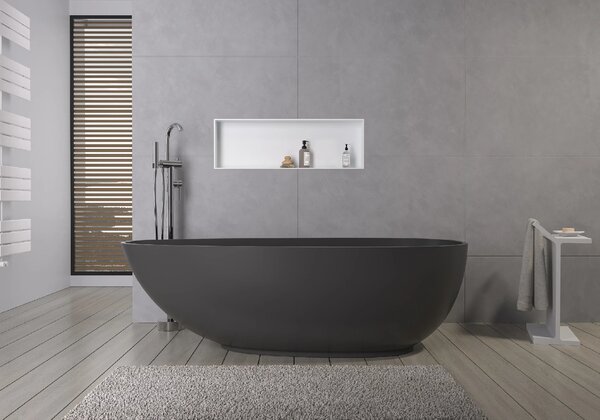 CERANO - Voľne stojaca vaňa z liateho mramoru Aura - čierna matná - 180x90 cm
