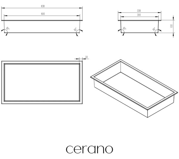 CERANO - Zápustná polička/nika s okrajom do obkladu - biela matná - 60x30x10 cm