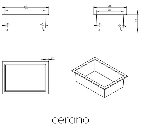 CERANO - Zápustná polička / nika s okrajom do obkladu - čierna matná - 30x20x10 cm