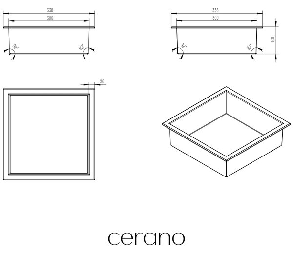 CERANO - Zápustná polička/nika s okrajom do obkladu - čierna matná - 30x30x10 cm