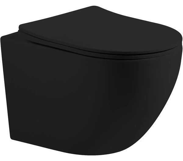 CERANO - WC závesné Cesso, Vortex + Slim/UF sedátko - čierna matná - 49x36 cm