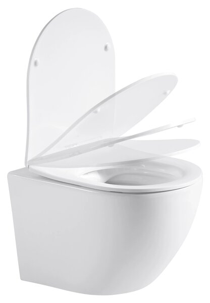 CERANO - WC závesné Verde, Rimless + Slim/UF sedátko - biela lesklá - 49x36 cm