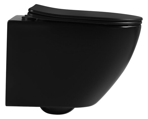 CERANO - WC závesné Cesso, Rimless + Slim/UF sedátko - čierna lesklá - 49x36 cm