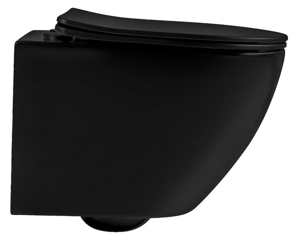 CERANO - WC závesné Verde, Rimless + Slim/UF sedátko - čierna matná - 49x36 cm