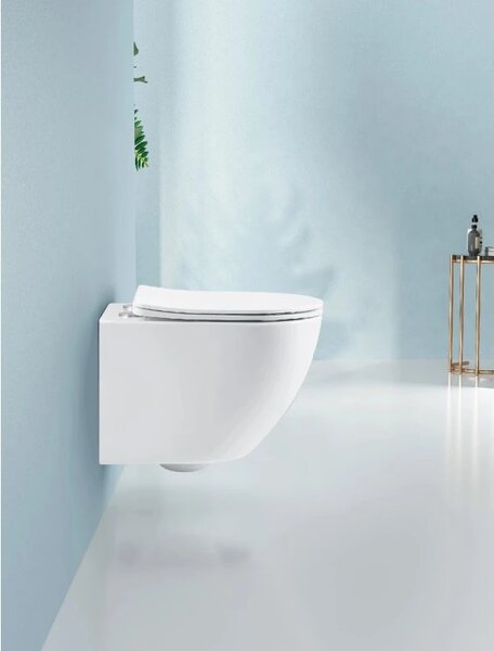 CERANO - WC závesné Verde, Rimless + Slim/UF sedátko - biela lesklá - 49x36 cm