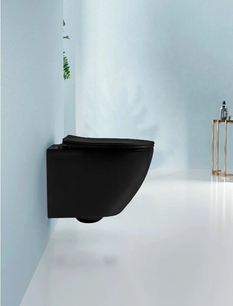 CERANO - WC závesné Verde, Rimless + Slim/UF sedátko - čierna matná - 49x36 cm