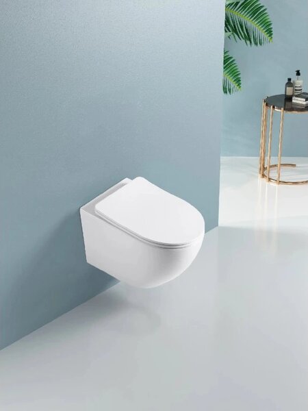 CERANO - WC závesné Verde, Rimless + Slim/UF sedátko - biela lesklá - 49x36 cm