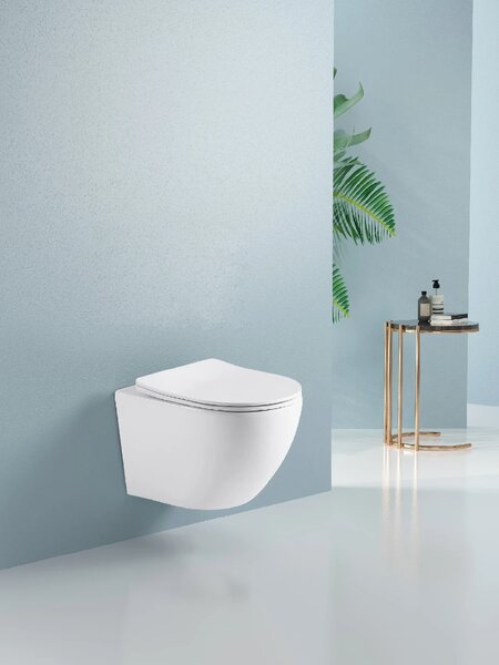 CERANO - WC závesné Verde, Rimless + Slim/UF sedátko - biela lesklá - 49x36 cm