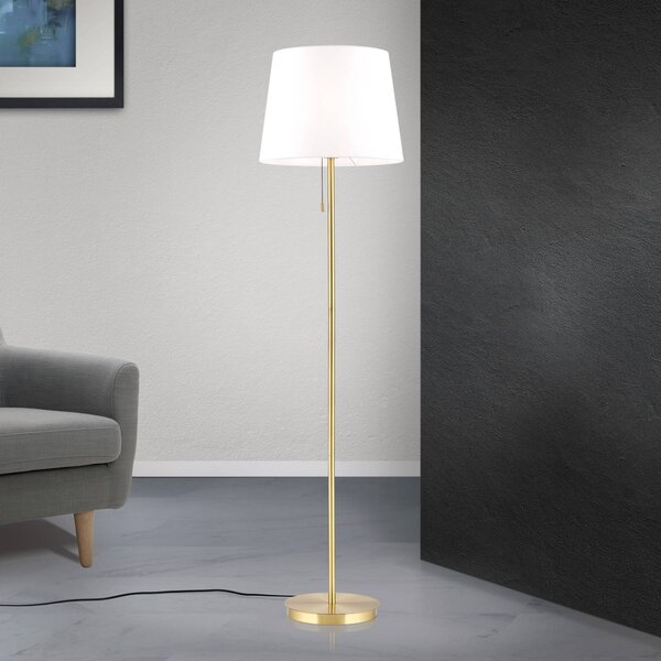 Textilná stojacia lampa Ludwig, starožitná mosadz, Mosadz / zlato, Obývacia izba / jedáleň, kov, Moderný, Stojaca lampa