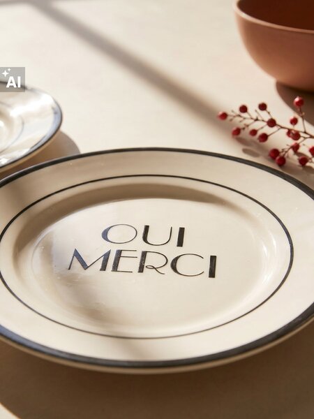 Sinsay - Keramické taniere s nápisom Oui Merci 2 pack - viacfarebná